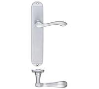 KOOPLES HARDWARE Arundel Lever on Latch Backplate 245mm x 42mm - Long Plate Traditional Door Handle for Internal Doors - Classic Curved Lever - Fixings Included (Satin Chrome)