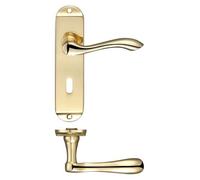 KOOPLES HARDWARE Arundel Lever on Lock Backplate 175mm x 42mm - Short Plate Door Handle for 57mm Centre Mortice Lock - Fixings Included (Polished Brass)