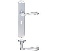 KOOPLES HARDWARE Arundel Lever on Lock Backplate 245mm x 42mm - Long Plate Traditional Handle for 57mm Centre Mortice Lock - Fixings Included (Satin Chrome)