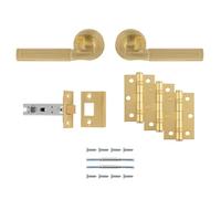 KOOPLES HARDWARE Belas Latch Pack - Ultimate Door Pack with Designer Lever Handles, Tubular Latch & Hinges (Satin Brass)
