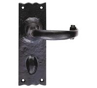 KOOPLES HARDWARE Black Antique Bathroom Lever Door Handle - Lever on Backplate with Thumb Turn - Traditional Wrought Iron Effect - Privacy Handle for Internal Bathroom & WC Doors