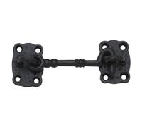 KOOPLES HARDWARE Black Antique Cabin Hook - Traditional Wrought Iron Effect Hook and Eye Latch - Rustic Door, Gate & Window Holder - Vintage-Style Surface Mounted Catch (150 MM)