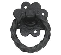 Kooples Hardware Black Antique Gate Handle - Traditional Ring-Style Door Knocker Handle Only (Rustic Wrought Iron Finish)