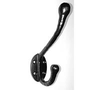KOOPLES HARDWARE Black Antique Hat & Coat Hook - Cast Iron Double Wall Hook for Coats, Hats, Towels, Robes - Rustic Vintage Style Hook with Screws - Heavy Duty Wall Mount