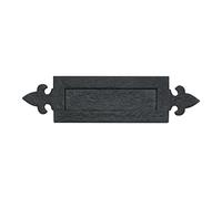 Kooples Hardware Black Antique Letter Plate - Fleur-de-LYS Design Mail Slot for Front Doors - Traditional Wrought Iron Style - Rustic Cast Iron Letterbox Plate - Vintage Door Accessory