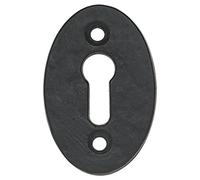 Kooples Hardware Black Antique Oval Open Escutcheon - Decorative Keyhole Cover Plate - Cast Iron Oval Escutcheon for Traditional Door Locks - Vintage Style with Screws