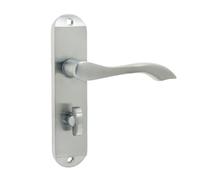 KOOPLES HARDWARE Broadway Suite Lever on Plate - Traditional Curved Lever Door Handle with Rectangular Backplate - Solid Brass or Zinc - Internal Door Use (Bathroom Plate, Satin Chrome)