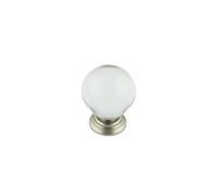 KOOPLES HARDWARE Clear Glass Cupboard Knobs - Vintage Style Crystal Drawer Pulls with Chrome Base - Decorative Handles for Cabinets, Dressers & Wardrobes (Satin Nickel, 30mm)