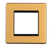 Kooples Hardware Concealed 3mm 2 Gang Module Frame Black Trim Slim Screwless Wall Plate (Satin Brass)