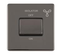 Kooples Hardware Concealed 3mm Fan Isolator Switch with Black Trim - Slim Profile Electrical Isolator for Bathroom & Kitchen Fans - Easy Installation Fixings Included (Black Nickel)