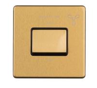 Kooples Hardware Concealed 3mm Fan Isolator Switch with Black Trim - Slim Profile Electrical Isolator for Bathroom & Kitchen Fans - Easy Installation Fixings Included (Satin Brass)