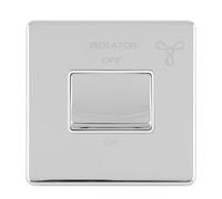 Kooples Hardware Concealed 3mm Fan Isolator Switch with White Trim - Slim Profile Electrical Isolator for Bathroom & Kitchen Fans - Easy Installation Fixings Included (Polished Chrome)
