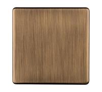 Kooples Hardware Concealed 3mm Single Blank Plate - Slim Low-Profile Wall Plate for Covering Unused Electrical Outlets - Fixings Included (Antique Brass)