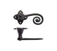 KOOPLES HARDWARE Curly Tail Lever on 2-Inch Square Rose - Traditional Scroll Handle - Black Antique Finish - Decorative Interior Lever - Fixings Included