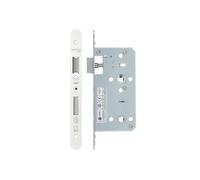 Kooples Hardware DIN Bathroom Lock 2-Piece 78mm Centres, 55mm Backset Radius Faceplate Privacy Mortice for Lever Handle & Thumbturn Sets (Powder Coat White)