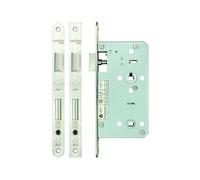 Kooples Hardware DIN Bathroom Lock 78mm Centres, 60mm Backset Privacy Mortice Lock for Internal Doors Thumbturn & Lever Handle Compatible (Satin Stainless)