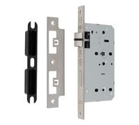Kooples Hardware DIN Bathroom Lock - Satin Stainless Steel Internal Door Lock with Thumb Turn and Bolt, Heavy Duty Privacy Lock for Bathroom Doors (Square, Satin Stainless Steel, 55mm)