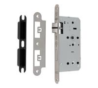 Kooples Hardware DIN Bathroom Lock - Satin Stainless Steel Internal Door Lock with Thumb Turn and Bolt, Heavy Duty Privacy Lock for Bathroom Doors (Radius, Satin Stainless Steel, 55mm)