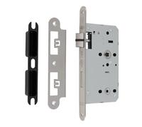 Kooples Hardware DIN Bathroom Lock - Satin Stainless Steel Internal Door Lock with Thumb Turn and Bolt, Heavy Duty Privacy Lock for Bathroom Doors (Radius, Satin Stainless Steel, 60mm)