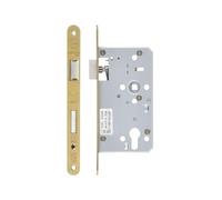 Kooples Hardware DIN Escape Lock - 72mm Centres - 60mm Backset - Radius Forend Mortice Lock for Euro Profile (PVD Satin Brass)