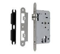 Kooples Hardware DIN Euro Escape Lock - Stainless Steel Emergency Exit Lock with Euro Profile Case, Reversible Latch, Commercial Fire Door Fitting (Radius, Satin Stainless Steel)