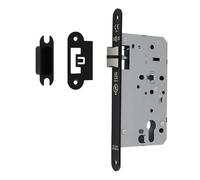 Kooples Hardware DIN Latch Lock - Stainless Steel Interior Door Mechanism with Strike Plate, Reversible Latch Case for Lever Handles (Radius, Matt Black, 60mm)