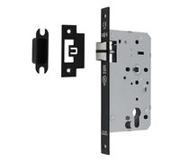 Kooples Hardware DIN Latch Lock - Stainless Steel Interior Door Mechanism with Strike Plate, Reversible Latch Case for Lever Handles (Square, Matt Black, 60mm)
