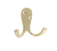 KOOPLES HARDWARE Double Robe Hooks - Wall Mounted Twin Coat Hooks for Bathrooms, Bedrooms & Hallways - Heavy Duty Metal Hooks with Fixings Included (Satin Brass)
