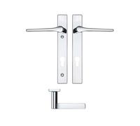 KOOPLES HARDWARE Draco Lever on Narrow Euro Backplate 220mm x 32mm - Modern Angular Lever Handle for Euro Cylinder Locks - Slim Backplate Design - Fixings Included (Polished Chrome)