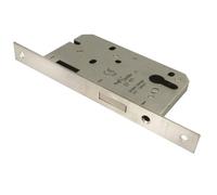 Kooples Hardware Easi-T Contract Euro Profile Deadlock - Mortice Lock Case for Euro Cylinder - High-Security Deadbolt Lock for Internal & External Doors (Square, Satin Stainless Steel, 55mm Backset)