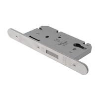 Kooples Hardware Easi-T DIN Euro Profile Deadlock - Stainless Steel Mortice Lock with Strike Plate - Reversible Bolt for Internal and Commercial Doors (Radius, Satin Stainless Steel, 85mm x 150mm)
