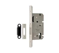 Kooples Hardware Easi-T DIN Euro Profile Deadlock - Stainless Steel Mortice Lock with Strike Plate - Reversible Bolt for Internal and Commercial Doors (Square, Satin Stainless Steel, 85mm x 150mm)