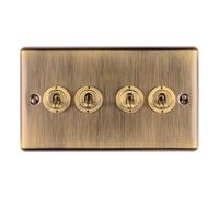 Kooples Hardware Enhance Decorative 4 Gang Toggle Light Switch Screwless Brushed Chrome Wall Plate UK (Antique Brass)