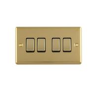 Kooples Hardware Enhance Decorative Light Switch 1 to 4 Gang Screwless Brushed Chrome Wall Plate Modern Electric Control UK (Polished Brass, 4 Gang with Black Trim)