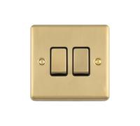 Kooples Hardware Enhance Decorative Light Switch 1 to 4 Gang Screwless Brushed Chrome Wall Plate Modern Electric Control UK (Satin Brass, 2 Gang Black Trim)