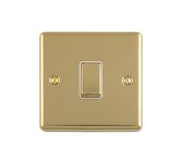 Kooples Hardware Enhance Decorative Light Switch 1 to 4 Gang Screwless Brushed Chrome with White Trim Wall Plate UK (Polished Brass, 1 Gang with White Trim)