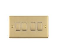Kooples Hardware Enhance Decorative Light Switch 1 to 4 Gang Screwless Brushed Chrome with White Trim Wall Plate UK (Satin Brass, 4 Gang with White Trim)