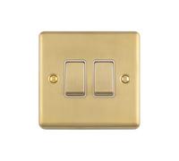Kooples Hardware Enhance Decorative Light Switch 1 to 4 Gang Screwless Brushed Chrome with White Trim Wall Plate UK (Satin Brass, 2 Gang with White Trim)