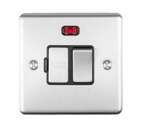 Kooples Hardware Enhance Decorative Switched Fuse Spur with Neon Indicator Brushed Metal Finish Durable Fused Connection Unit Modern Minimalist Design (Black Trim, Satin Stainless Steel)