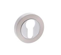 Kooples Hardware Euro Escutcheon Pair on Round Rose with Multiple Finish for Profile Cylinder Locks Door Keyhole Covers (Satin Nickel/Polished Chrome)