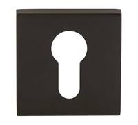 Kooples Hardware Euro Escutcheon Pair on Square Rose - Door Keyhole Covers for Euro Profile Locks (Matt Black)