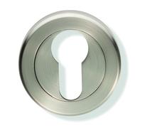Kooples Hardware Euro Profile Escutcheon Satin Stainless Steel Keyhole Cover for Euro Cylinder Locks - Modern Round Design (Satin Nickel, Retail Packaging)