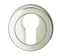 Kooples Hardware Euro Profile Escutcheon Satin Stainless Steel Keyhole Cover for Euro Cylinder Locks - Modern Round Design (Polished Nickel, Retail Packaging)