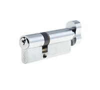 Kooples Hardware Euro Profile Offset Cylinder & Turn - Key and Thumbturn Lock Barrel with Offset Cam - Asymmetric Door Cylinder for uPVC, Timber & Composite Doors (Polished Chrome, 35x55mm)