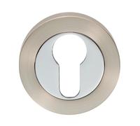 Kooples Hardware Euro/Standard Profile Escutcheons Dual Keyhole Cover Set for Mortice & Euro Cylinder Locks - Satin Stainless Steel Finish (Satin Nickel/Polished Chrome, Euro Profile)
