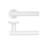 KOOPLES HARDWARE Favo Lever on Round Rose - Contemporary Door Handle - Satin Stainless Steel - Concealed Fix - Durable Grade 304 - Fixings Included (Powder Coat White)