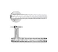 KOOPLES HARDWARE Favo Lever on Round Rose - Contemporary Door Handle - Satin Stainless Steel - Concealed Fix - Durable Grade 304 - Fixings Included (Polished Chrome)