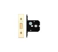 Kooples Hardware Flat Deadlock Mortice Lock with PVD Forend and Strike Slim Case Deadbolt for Timber Doors (Brass Finish/Anti Tarnish)