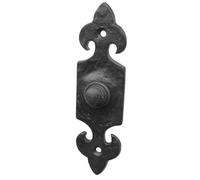 Kooples Hardware Fleur de LYS Door Bell Push Antique Black Finish Cast Iron Vintage Press Button