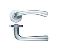 KOOPLES HARDWARE Florence Lever on Round Rose - Stainless Steel Internal Door Handle - Elegant Slim Curved Lever - Satin Finish - Fixings Included (Satin Nickel)
